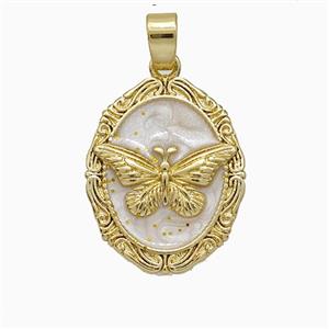 Copper Butterfly Pendant White Painted Gold Plated, approx 14-18mm