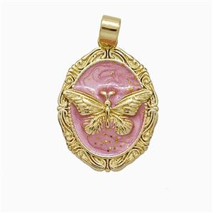 Copper Butterfly Pendant Pink Painted Gold Plated, approx 14-18mm