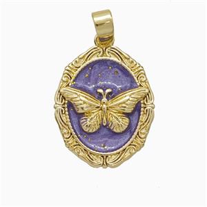 Copper Butterfly Pendant Purple Painted Gold Plated, approx 14-18mm