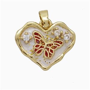 Copper Butterfly Pendant Pave Zirconia Painted Heart Gold Plated, approx 14-18mm