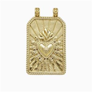 Copper Heart Pendant Rectangle 2loops Gold Plated, approx 16-28mm