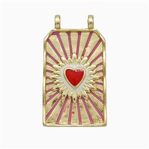Copper Heart Pendant Rectangle Enamel 2loops Gold Plated, approx 14-25mm