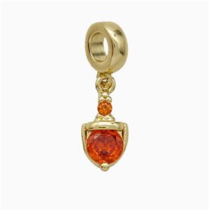 Enamel Copper Pendant Pave Zircon, Gold Plated, approx 6.5-10mm, 7mm dia