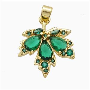 Copper Maple Leaf Pendant Pave Zirconia Gold Plated, approx 15-17mm