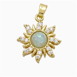 Copper Sun Pendant Pave Zirconia Fire Opal Gold Plated, approx 16mm