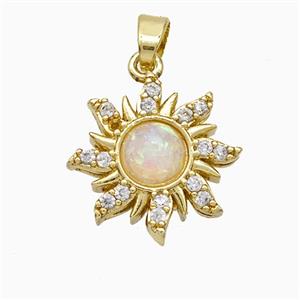 Copper Sun Pendant Pave Zirconia Fire Opal Gold Plated, approx 16mm