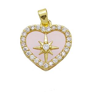 Copper Heart Pendant Pave Zirconia Resin Star Gold Plated, approx 16mm