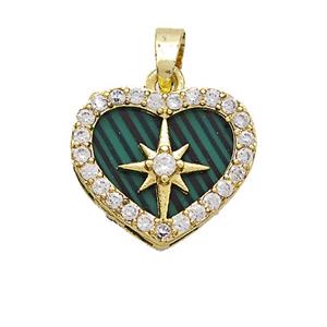 Copper Heart Pendant Pave Zirconia Resin Star Gold Plated, approx 16mm