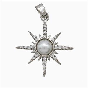 Copper Sun Pendant Pave Zirconia Pearlized Resin Platinum Plated, approx 22mm