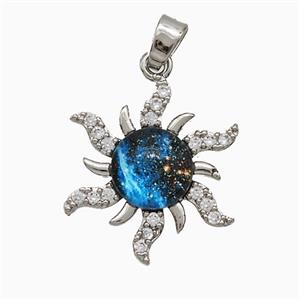 Copper Sun Pendant Pave Zirconia Resin Platinum Plated, approx 19mm