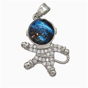 Copper Astronaut Pendant Pave Zirconia Resin Platinum Plated, approx 15-19mm