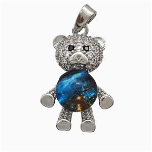 Copper Bear Pendant Pave Zirconia Resin Platinum Plated, approx 14-20mm