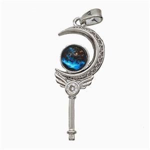Copper Magic Wand Pendant Pave Zirconia Resin Moon Platinum Plated, approx 12-28mm