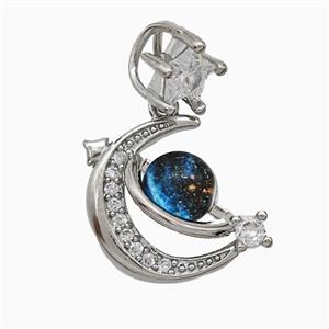 Copper Moon And Earth Pendant Pave Zirconia Resin Platinum Plated, approx 13-15mm, 6.5mm