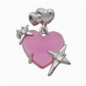 Hotpink Resin Heart Pendant Copper Star Pave Zirconia Platinum Plated, approx 20mm, 10-12mm