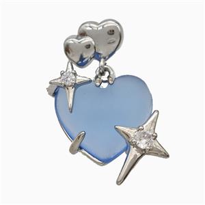 Blue Resin Heart Pendant Copper Star Pave Zirconia Platinum Plated, approx 20mm, 10-12mm