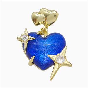 Blue Resin Heart Pendant Copper Star Pave Zirconia Gold Plated, approx 20mm, 10-12mm