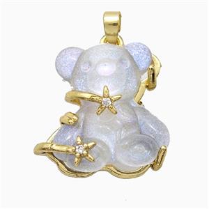 Gray Resin Bear Pendant Copper Star Pave Zirconia Gold Plated, approx 20mm
