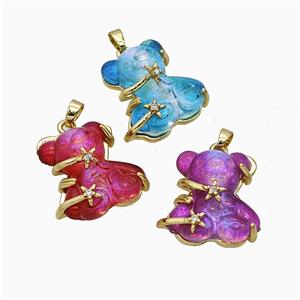 Resin Bear Pendant Copper Star Pave Zirconia Gold Plated Mixed, approx 20mm