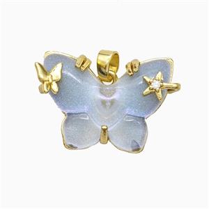 Gray Resin Butterfly Pendant Copper Star Pave Zirconia Gold Plated, approx 20-26mm