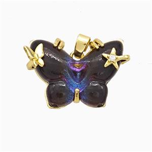 Black Resin Butterfly Pendant Copper Star Pave Zirconia Gold Plated, approx 20-26mm