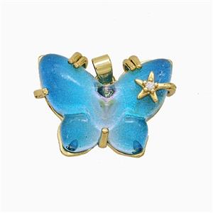 Aqua Resin Butterfly Pendant Copper Star Pave Zirconia Gold Plated, approx 20-26mm
