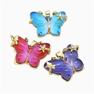 Resin Butterfly Pendant Copper Star Pave Zirconia Gold Plated Mixed, approx 20-26mm