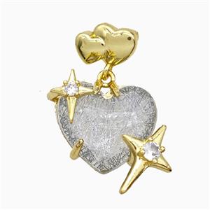 Silver Resin Heart Pendant Copper Star Pave Zirconia Gold Plated, approx 20mm, 10-12mm
