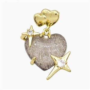 Coffee Resin Heart Pendant Copper Star Pave Zirconia Gold Plated, approx 20mm, 10-12mm
