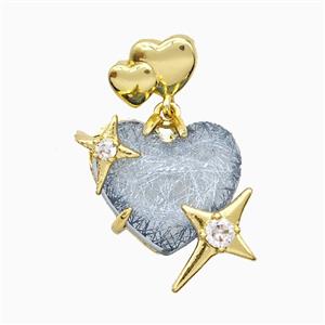 Resin Heart Pendant Copper Star Pave Zirconia Gold Plated, approx 20mm, 10-12mm