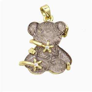 Coffee Resin Bear Pendant Copper Star Pave Zirconia Gold Plated, approx 20mm