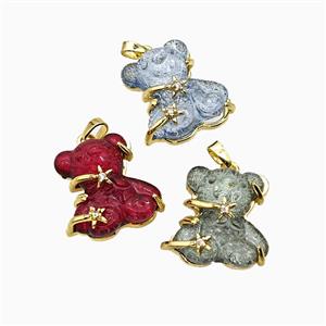 Resin Bear Pendant Copper Star Pave Zirconia Gold Plated Mixed, approx 20mm
