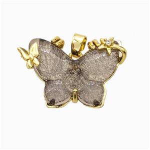 Coffee Resin Butterfly Pendant Copper Star Pave Zirconia Gold Plated, approx 20-26mm