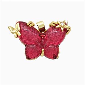 Red Resin Butterfly Pendant Copper Star Pave Zirconia Gold Plated, approx 20-26mm