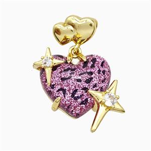 Hotpink Resin Heart Pendant Copper Star Pave Zirconia Gold Plated, approx 20mm, 10-12mm