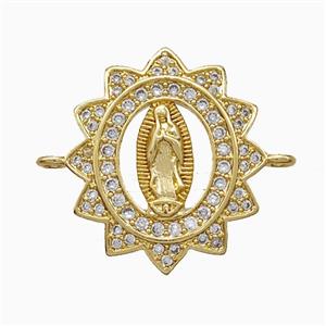 Virgin Mary Charms Copper Connector Pave Zirconia 18K Gold Plated, approx 17-19mm