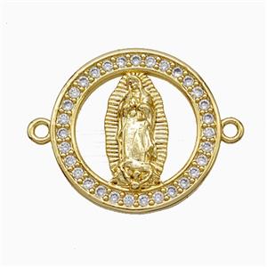 Virgin Mary Charms Copper Connector Pave Zirconia 18K Gold Plated, approx 19mm