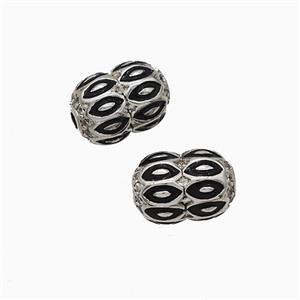 Copper Barrel Beads Pave Zirconia Black Enamel Lips Platinum Plated, approx 8-11mm