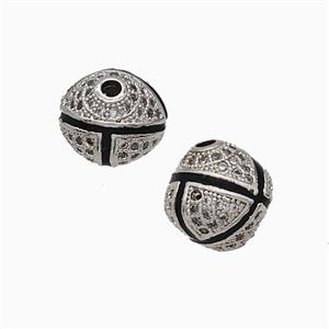 Copper Bicone Beads Pave Zirconia Black Enamel Platinum Plated, approx 11mm