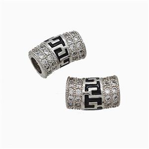Copper Tube Beads Pave Zirconia Black Enamel Curving Large Hole Platinum Plated, approx 8-13mm, 4mm hole