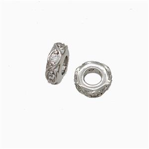 Copper Heishi Beads Pave Zirconia Platinum Plated, approx 6mm