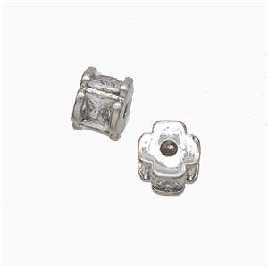 Copper Tube Beads Pave Zirconia Platinum Plated, approx 6mm