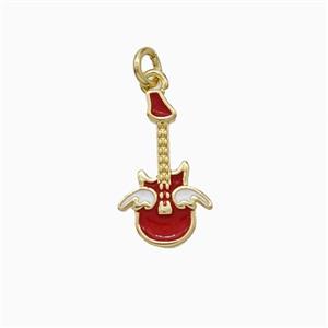 Guitar Charms Copper Pendant Red Enamel Gold Plated, approx 9-15mm