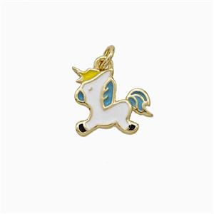 Copper Heavenly Horse Pendant White Enamel Gold Plated, approx 11mm