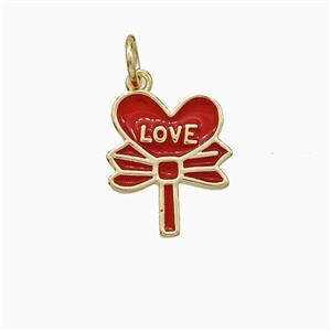 Copper Flower Pendant Love Heart Red Enamel Gold Plated, approx 11-14mm