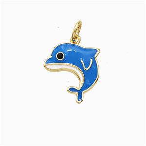 Copper Dolphin Pendant Blue Enamel Gold Plated, approx 13mm