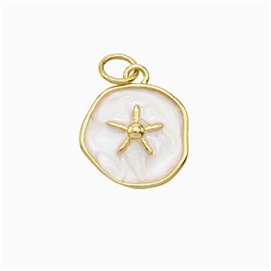 Copper Star Pendant White Painted Circle Gold Plated, approx 13mm