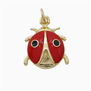 Ladybug Charms Copper Pendant Red Enamel Gold Plated, approx 15-16mm