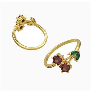 Copper Cherry Rings Pave Zirconia Gold Plated, approx 11-14mm, 18mm dia