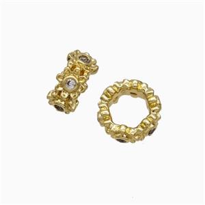 Copper Rondelle Beads Pave Zirconia Large Hole Gold Plated, approx 8mm